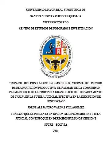 IMPACTO DEL CONSUMO DE DROGAS DE LOS INTERNOS DEL CENTRO DE READAPTACIÓN PRODUCTIVA 'EL PALMAR' DE LA COMUNIDAD PALMAR CHICO DE LA PROVINCIA GRAN CHACO DEL DEPARTAMENTO DE TARIJA EN LA TUTELA JUDICIAL EFECTIVA EN LA EJECUCIÓN DE SENTENCIAS