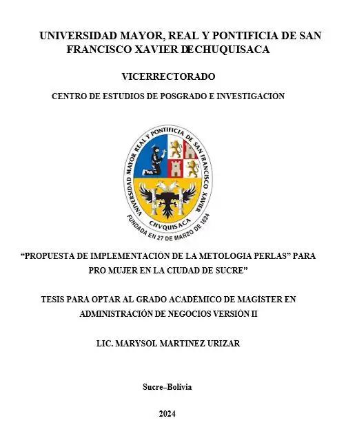 PROPUESTA DE IMPLEMENTACIÓN DE LA METOLOGIA PERLAS” PARA PRO MUJER EN LA CIUDAD DE SUCRE