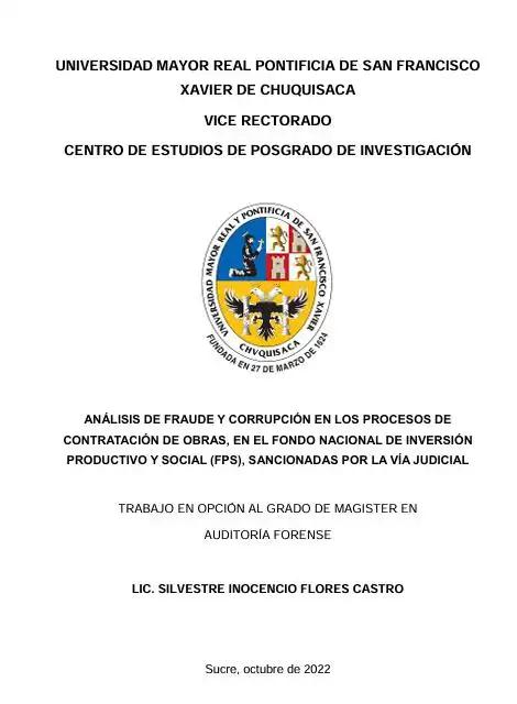 ANÁLISIS DE FRAUDE Y CORRUPCIÓN EN LOS PROCESOS DE  CONTRATACIÓN DE OBRAS, EN EL FONDO NACIONAL DE INVERSIÓN  PRODUCTIVO Y SOCIAL (FPS), SANCIONADAS POR LA VÍA JUDICIAL 