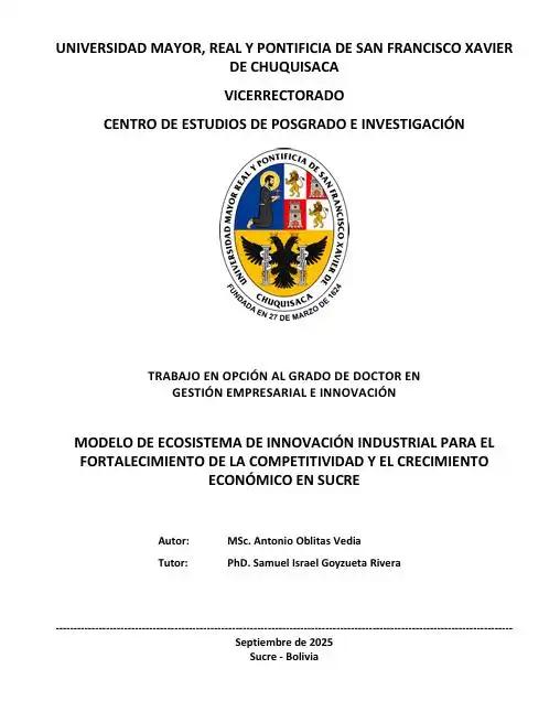 MODELO DE ECOSISTEMA DE INNOVACIÓN INDUSTRIAL PARA EL  FORTALECIMIENTO DE LA COMPETITIVIDAD Y EL CRECIMIENTO  ECONÓMICO EN SUCRE 